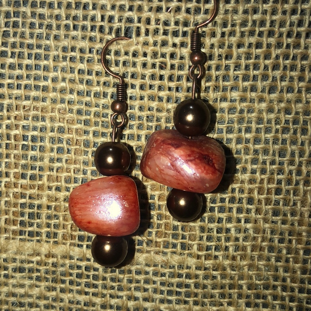 🛍Hand crafted Bronze‎ and orange stone earrings